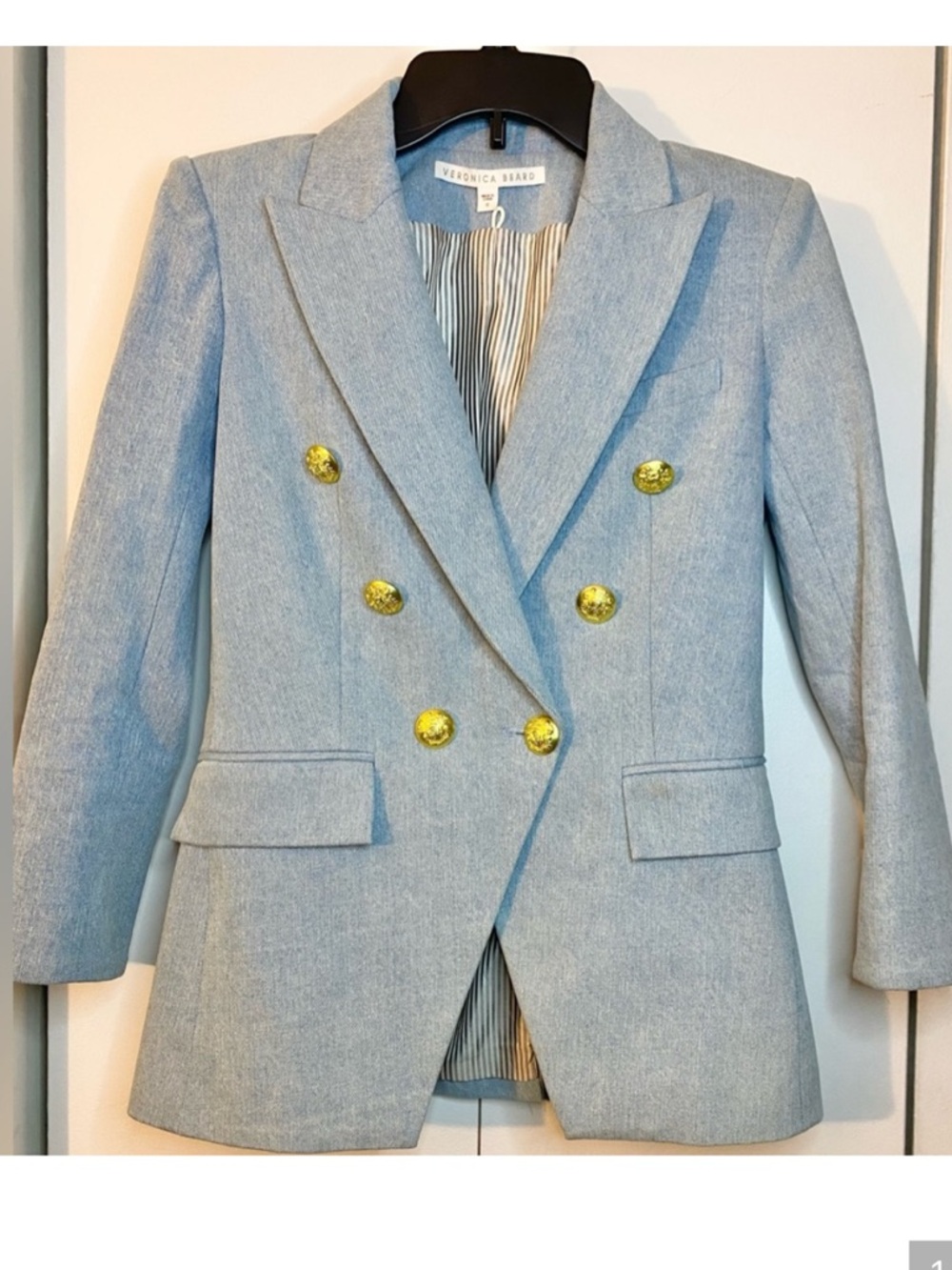 Veronica Beard Miller Dickey Denim double-breasted blazer (Size 0) PTP 17.5 EUC